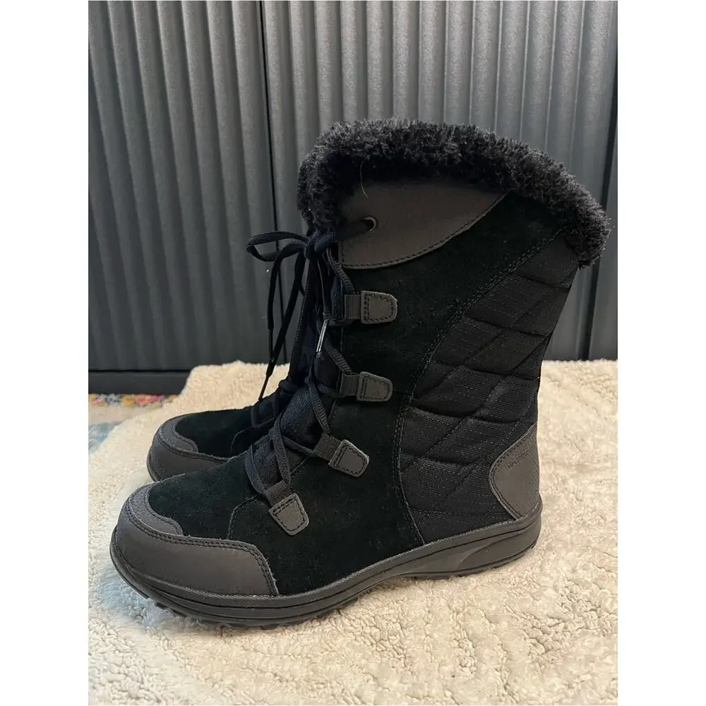 Columbia Ice Maiden II Winter Snow Boots Black Grey Waterproof Size 9.5